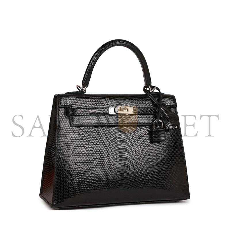 HERMÈS MASTER KELLY 25 BLACK LIZARD PALLADIUM HARDWARE (25*17*7cm) 